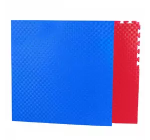 Мат татами 100*100*3 см Eva-Line Extra Quality синий/серый/красный Плетёнка Anti-Slide 120 кг/м3